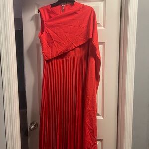 SHEIN Red Asymmetrical Pleated Midi Gown